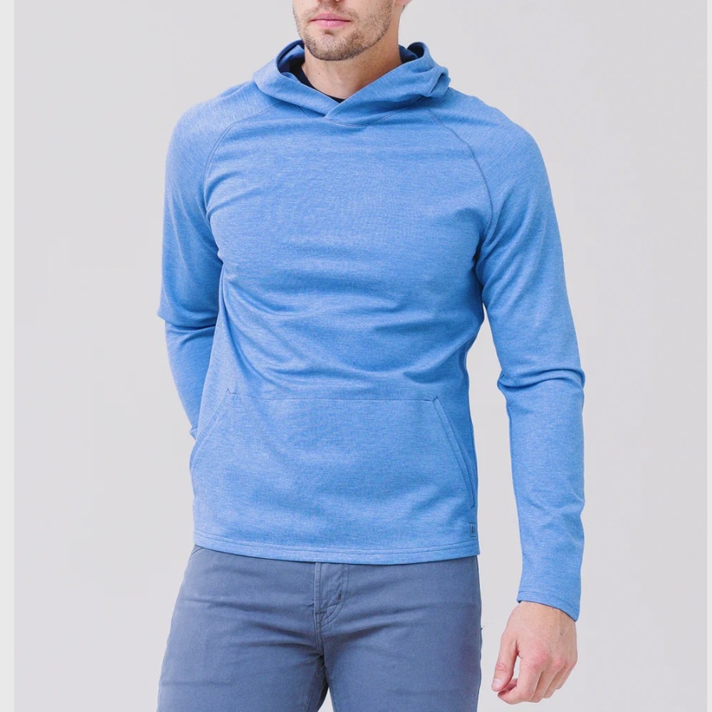 Mizzen+Main Men's ProFlex Light Blue Hoodie Hooded Long-Sleeve Shirt